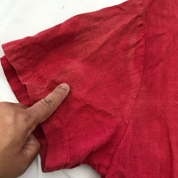 Hot Cotton Marc Ware 100% Linen Top Women L Red Button Up Short Sleeve Collared - Picture 10 of 11